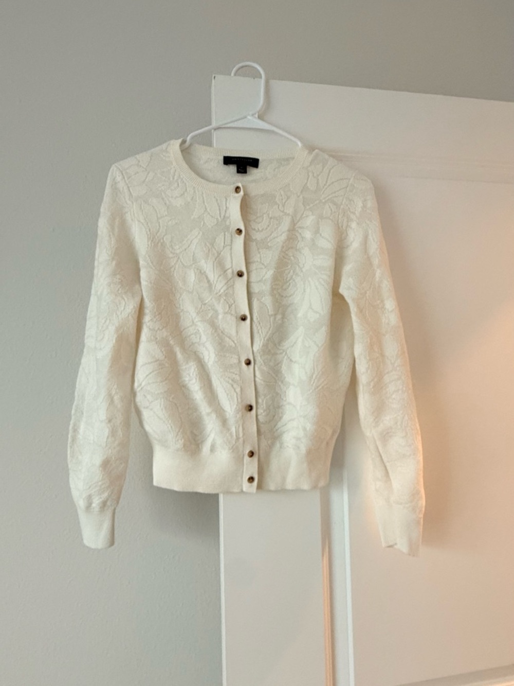 Ann Taylor Cream Floral Knit Button-Front Cardigan - Picture 7 of 8